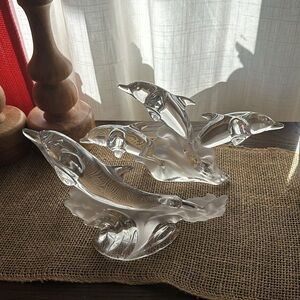 RARE LENOX 1994 FINE CRYSTAL ART GLASS FROSTED DOLPHIN SCULPTURE MADE IN GERMANY